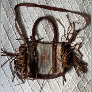Myra Bag Brown and Cream Fringe Shoulder Bag